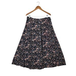 VTG Venezia Maxi Skirt sz 14/16* Blue Multi Floral Half Button Front Boho